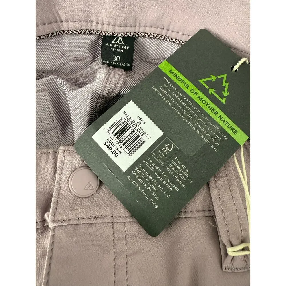 New NWT Alpine Design Muted Grape Purple Trail Head Tech Shorts Men's Size 30